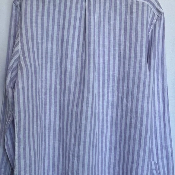 NEW Polo Ralph Lauren Striped Button Shirt Men XL Linen Light Purple/ White NWT - Picture 3 of 11
